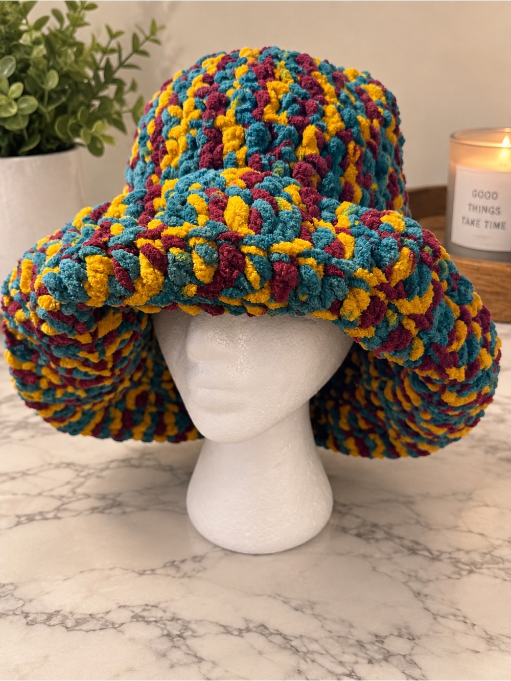 Handmade Multicolor Plush Crochet Bucket Hat
